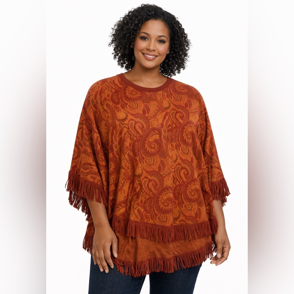 Nina Leonard Paisley Shawl in Red and Orange 1 item